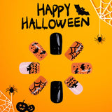 Gorunrun-Halloween Nails 24Pcs Short Shiny Square Press on nails Halloween Devil Pumpkin Fake Nail Bat Spider Web Black False Nail for Women&Girl Wear