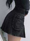 GORUNRUN High Waist Mall Goth Skirts Y2K Black Denim Shorts Skirt Punk Style E-girl Summer Outfits Jean Pleated Skirt Gothic Grunge