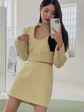 GORUNRUN-Spring Autumn New Skirt Set 2 Piece Sets Women Outfit Long Sleeve Short Coat A-Line Mini Skirts Korean Chic Elegant Fashion Suit