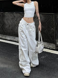 GORUNRUN-Y2K Style Trendy White Cargo Jeans For Women High Waist Wide Leg Pants Y2k Multi-pocket Straight Pants Versatile Streetwear Autumn 2023