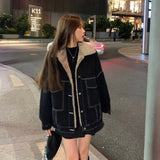 GORUNRUN-Streetwear Velvet Denim Jacket Women Oversized Lamb Wool Jeans Coat Bf Winter Korean Furry Thick Cotton Padded Casual Outwear