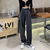 GORUNRUN Y2K High Waist Elastic Wide Leg Pants Women Spring Harajuku Hip Hop Straight Trousers Casual Korean Lace Up Sweatpants