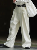 Gorunrun- High Waist White Pleated Casual Long Wide Leg Pants New Loose Fit Trousers Women Fashion Tide Spring Autumn