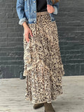 GORUNRUN Leopard Printed Maxi Skirt Female Ruffled Patchwork Fashion Summer 2024 High Waist Bandage Party Looks Women Long Skirt