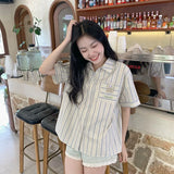 GORUNRUN-Harajuku Striped Shirts Women Streetwear Animal Print Short Sleeve Blouses Japanese Korean Cute Casual All Match Tops Summer New