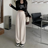 GORUNRUN Korean Suit Wide Leg Pants Women Office Elegant High Waist Loose Straight Trousers Streetwear Casual Ankle-Length Pants