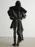 Gorunrun- Dark Brown Leather Faux Fur Big Size Thick Warm Jacket New Lapel Long Sleeve Women Coat Fashion Autumn Winter