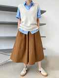 Gorunrun- High Elastic Waist Gray Brown Casual A-LINE Midi Half-body Skirt Women Fashion Tide New Spring Autumn