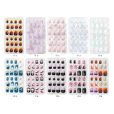 Gorunrun-Halloween Nails Kids Full Cover False Nails Press On Self Adhesive Nail Manicure Tips Candy Color Fake Nails Nail Art for Children 24Pcs/box