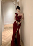 Gorunrun-Elegant Fashion Wedding Evening Party Long Dresses for Women Sexy Split Sleeveless Slim Ladies Vintage Red Prom Female Clothing