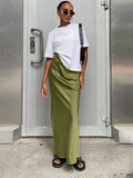 GORUNRUN Casual Satin Female Long Skirt Elegant Split Zipper Patchwork Black Maxi Skirt High Waist Fashion High Street Maxi Skirt