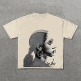 Vintage Sade Adu Print Graphic 100% Cotton T-Shirt Men Y2K Summer Short Sleeves Vintage Oversize Tshirt Streetwear Women Tops