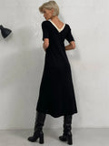 GORUNRUN Contrast Slim Fashion Maxi Dress For Women V-Neck Short Sleeve Patchwork Elegant Gown Dress Female Split Long Dress 2024