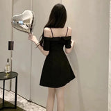 Gorunrun-hoco dresses -hoco dresses -Gorunrun-hoco dresses -hoco dresses  Bow Sexy Slash Neck Dress Women Summer Korean Elegant White Mini Dress Fashion All Match Party Night Camis Vestidos