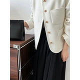 GORUNRUN-Solid Metal Button Black Tweed Jacket Coat Women's Korean Style Simple Outwear Chic Top