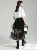 Gorunrun- High Elastic Waist Black Irregular Mesh Perspective Midi Half-body Skirt Women Fashion Tide New Spring Autumn