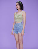 GORUNRUN-Ins Style Street Fashion Green Fold Pleated Crop Top