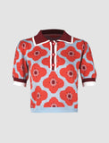 GORUNRUN-Ins Style Street Fashion Orange Flower Print Short Sleeve Crop Polo Shirt Top