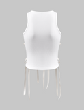 GORUNRUN-Ins Style Street Fashion Sleeveless Round Neck Bow Tie Cutout White Crop Tank top