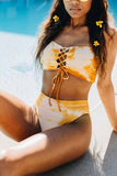 GORUNRUN-spring summer beach outfit  Bandage Light Yellow Bikini Set