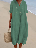 GORUNRUN  Linen Plain Cotton And Linen Loose Dress