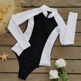 GORUNRUN-Summer Vacation Swimwear Beach Wear  Long-sleeved Color Block One Piece Swimsuit