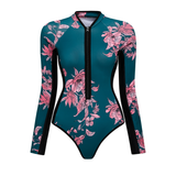 GORUNRUN-Summer Vacation Swimwear Beach Wear Long Sleeve Zip Front Printed One Piece Surf Swimsuit