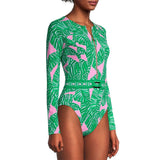 GORUNRUN-Summer Vacation Swimwear Beach Wear Long Sleeve Zip Front Jungle Printed One Piece Surf Swimsuit and Skirt