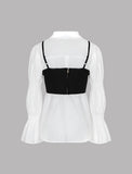 GORUNRUN-Ins Style Street Fashion Black Irregular Camisole&White Puff Sleeve Blouse Set