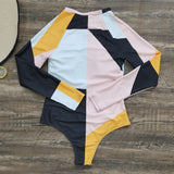 GORUNRUN-Summer Vacation Swimwear Beach Wear Splicing Long-sleeved Color Block Sexy One Piece Swimsuit