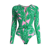 GORUNRUN-Summer Vacation Swimwear Beach Wear Long Sleeve Zip Front Jungle Printed One Piece Surf Swimsuit and Skirt