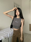 GORUNRUN-summer outfits y2k style casual spring outfits Letter Embroidery Ribbed Cropped Tank Top