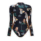 GORUNRUN-Summer Vacation Swimwear Beach Wear Long Sleeve Zip Front Printed One Piece Surf Swimsuit