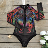 GORUNRUN-Summer Vacation Swimwear Beach Wear Long Sleeve Zipper Printed Surf One Piece Swimsuit