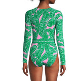 GORUNRUN-Summer Vacation Swimwear Beach Wear Long Sleeve Zip Front Jungle Printed One Piece Surf Swimsuit and Skirt