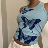 GORUNRUN-summer outfits y2k style casual spring outfits Butterfly Print Crop Tank Top