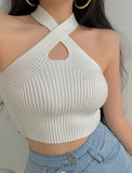 GORUNRUN-Ins Style Street Fashion Cross Halter Knit Solid Top