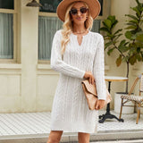 Gorunrun-hoco dresses -hoco dresses -2024 SPRING AUTUMN OUTFITS Casual V Neck Long Sleeve Side Split Winter Cable Knit Sweater Mini Dress