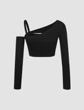 GORUNRUN-Ins Style Street Fashion Summer Solid Irregular One Shoulder Crop Tops For