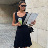 GORUNRUN-2024 SPRING AUTUMN OUTFITS Chic Scoop Neck Fit and Flare Summer Pleated Chunky Knit Mini Tank Dress