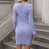 GORUNRUN-2024 SPRING AUTUMN OUTFITS Chic Winter Crew Neck Long Sleeve Bodycon Striped Mini Sweater Dress