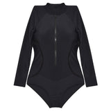 GORUNRUN-Summer Vacation Swimwear Beach Wear Solid Black Long Sleeves Zipper Surfing One Piece Swimsuit