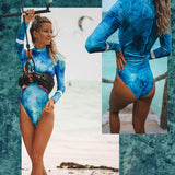 GORUNRUN-Summer Vacation Swimwear Beach Wear Long-sleeved  Ombre Printed One Piece Swimsuit