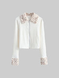 GORUNRUN-Ins Style Street Fashion Beige Leopard Lapel Zip Knit Cardigan