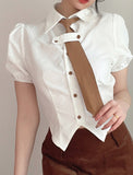 GORUNRUN-Ins Style Street Fashion Bubble Sleeve Blouse With Belt