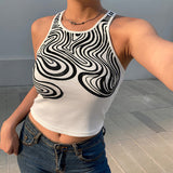 GORUNRUN-summer outfits y2k style casual spring outfits Sexy Corrugated Print Sleeveless Top