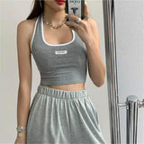 GORUNRUN-summer outfits y2k style casual spring outfits Contrast Trim Cropped Halter Tank Top