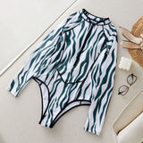 GORUNRUN-Summer Vacation Swimwear Beach Wear Long Sleeve Color Block One Piece Swimsuit