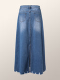 GORUNRUN Lightweight Urban Plain Loose Denim Long Skirt