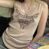 GORUNRUN-summer outfits y2k style casual spring outfits Embroidery Grunge Graphic Tank Top